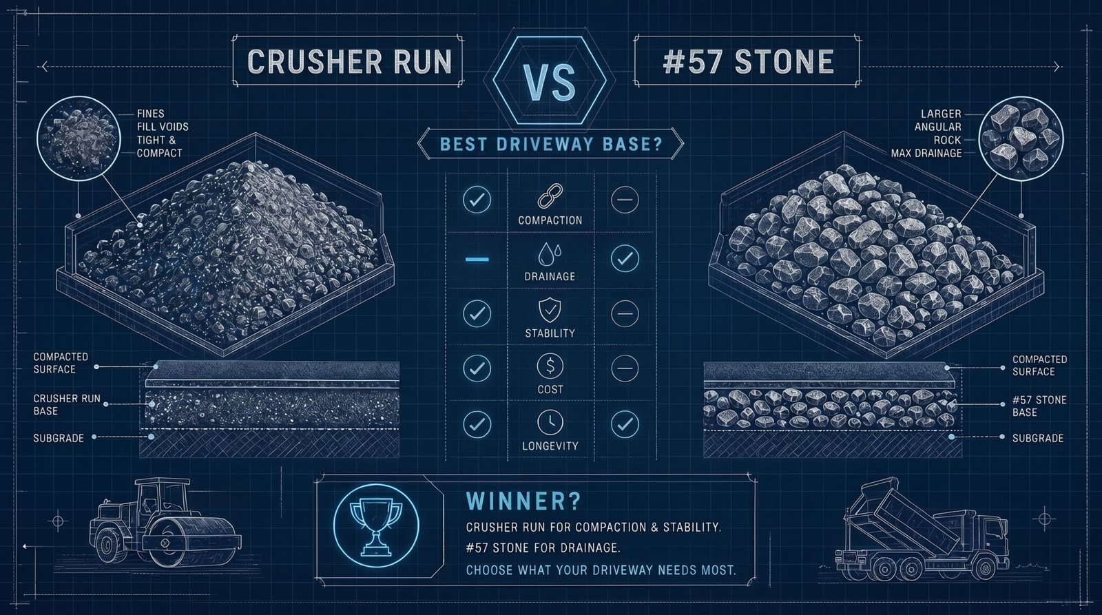 Crusher Run vs 57 Stone for Driveway Base: Which Wins?