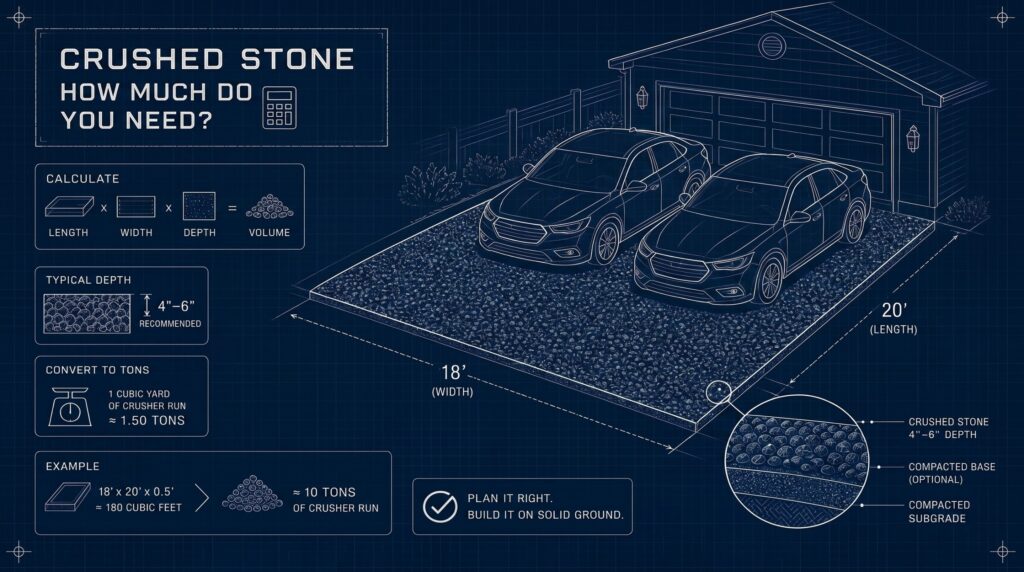How Much Crushed Stone Do I Need for a 2 Car Driveway