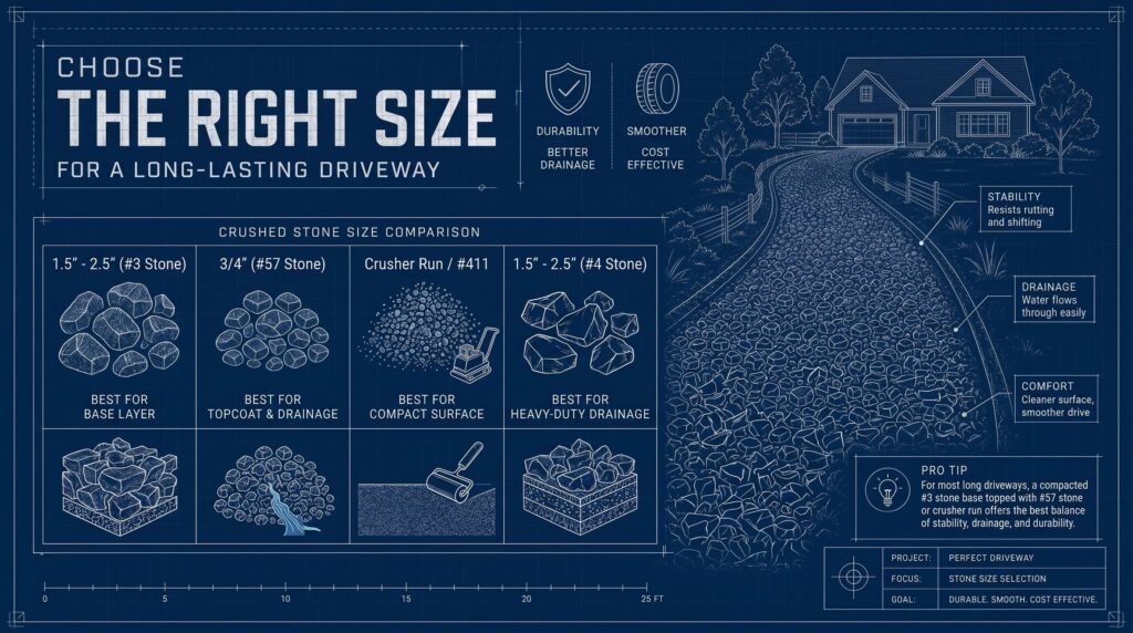 Which Crushed Stone Size Is Best for a Long Gravel Driveway?